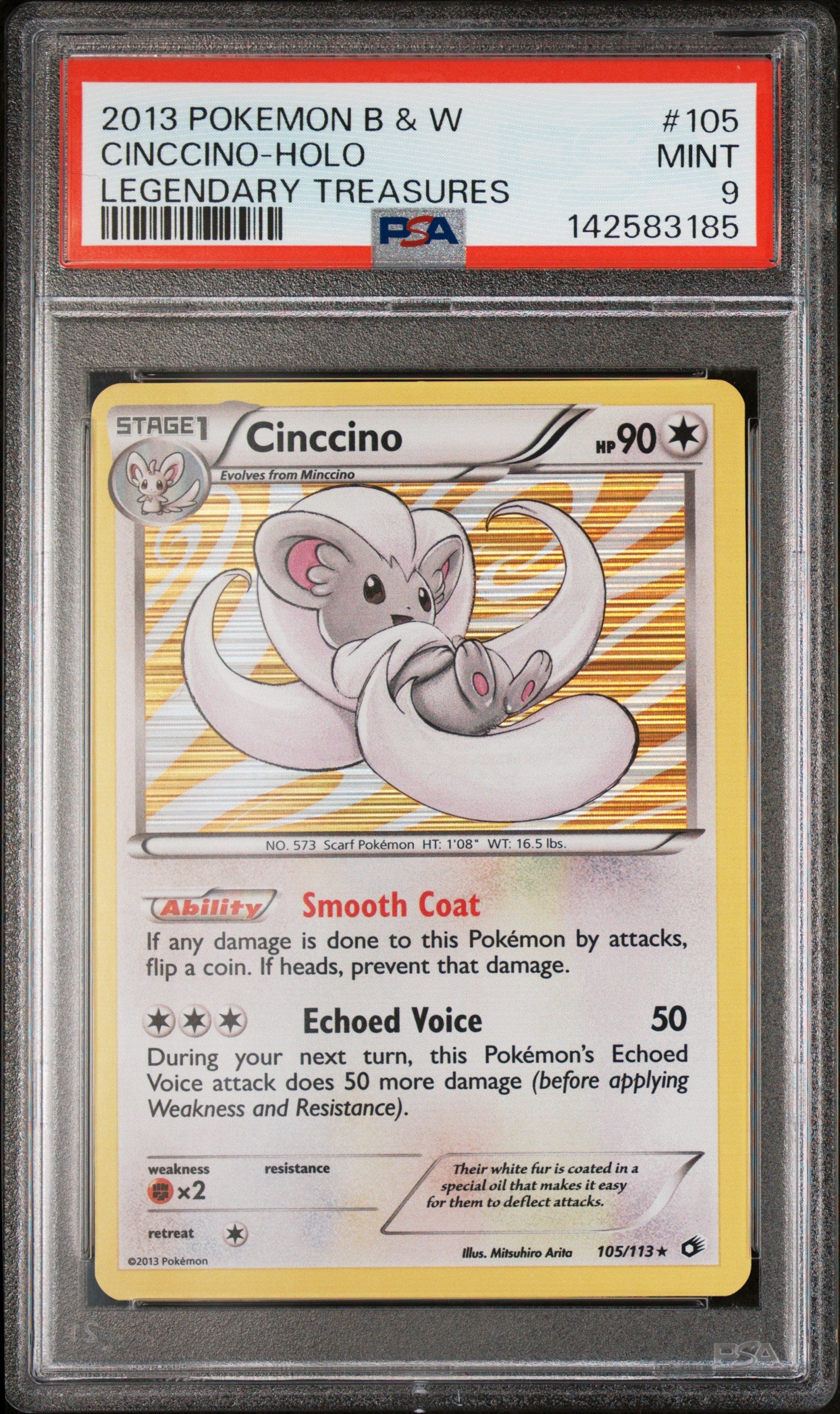 Cinccino - 105/113 PSA 9 Legendary Treasures Holo Rare Pokemon - MINT