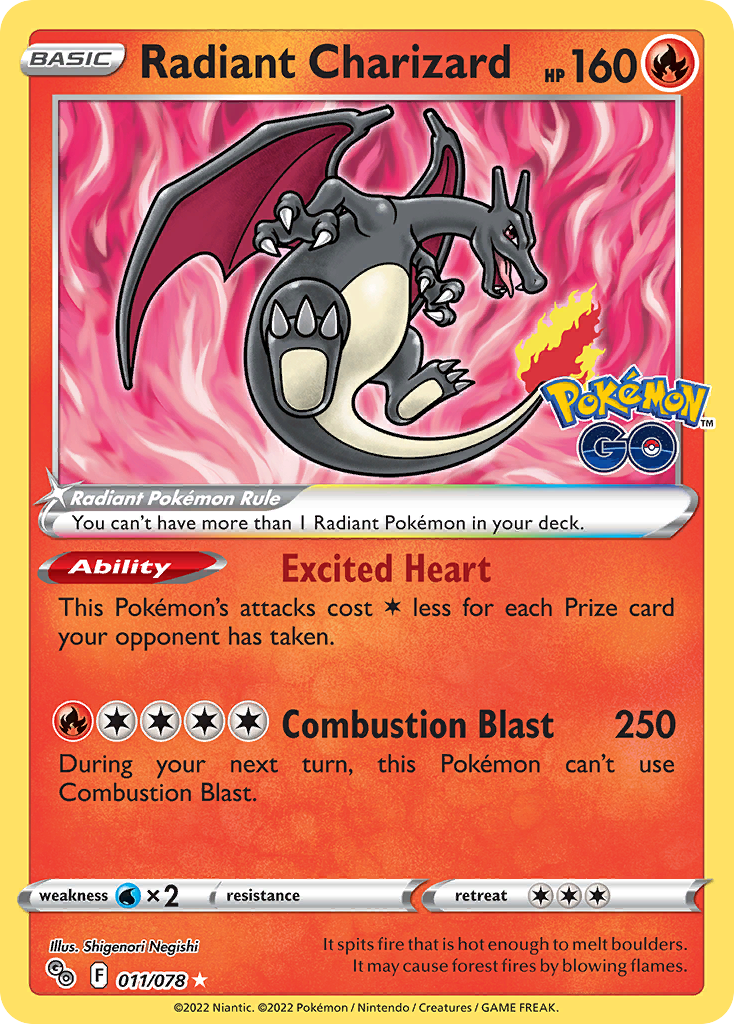Radiant Charizard - 011/078 Pokemon GO Radiant Rare Holo Pokemon - NM