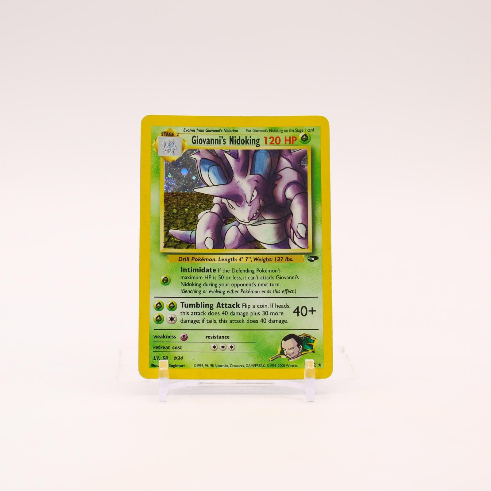 Giovanni's Nidoking - 7/132 Gym Challenge Unlimited Holo Rare SWIRL Pokemon - HP