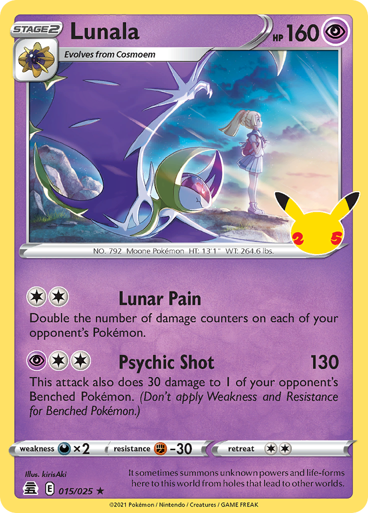 Lunala - 015/025 Celebrations Holo Rare Pokemon - NM