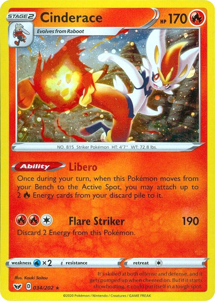 Cinderace - 034/202 Sword & Shield Cosmos Holo Rare Pokemon - NM/MINT