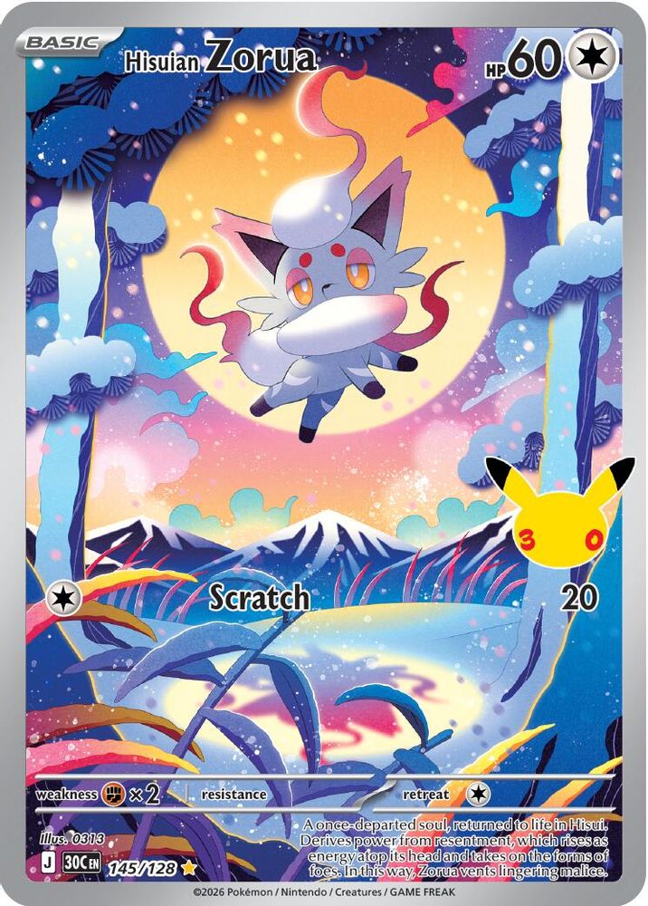 Hisuian Zorua - 145/128 ME: 30th Celebration Illustration Rare Holo Pokemon - NM