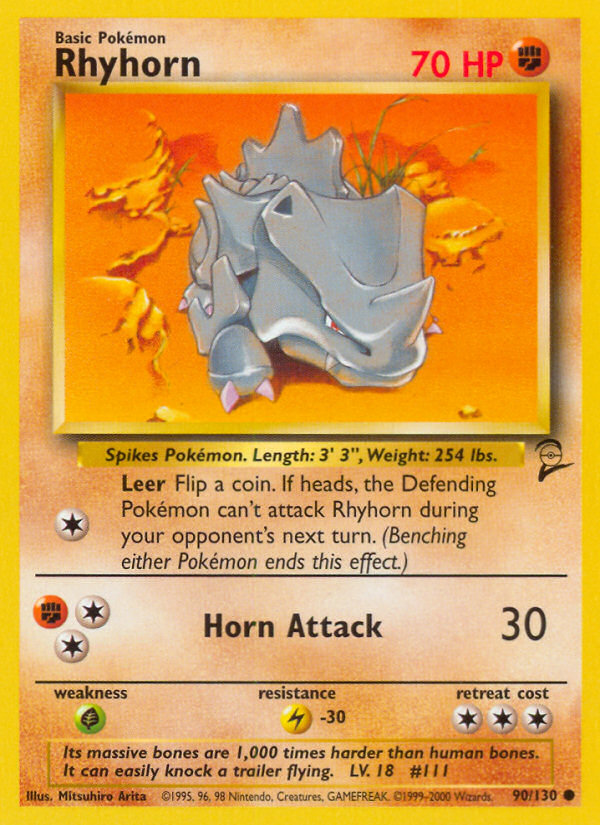 Rhyhorn - 90/130 Base Set 2 Common Pokemon - NM