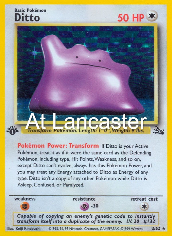 Ditto - 3/62 Fossil 1st Edition Holo Rare Pokemon - MP (Lanc)