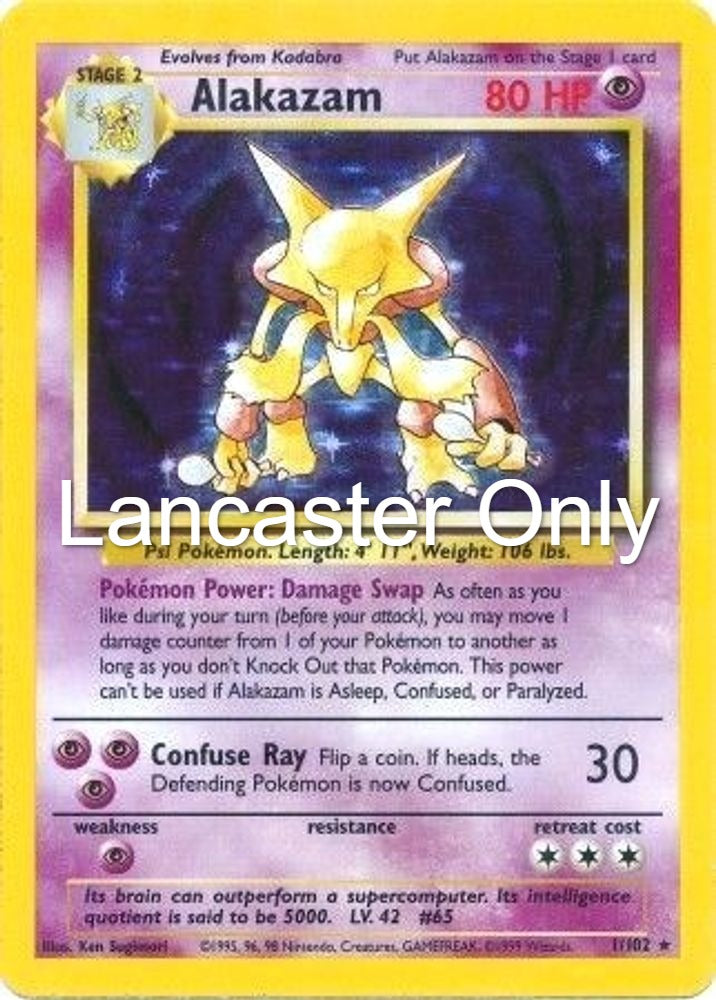 Alakazam - 1/102 Base Set Unlimited Holo Rare Pokemon - MP (Lanc)