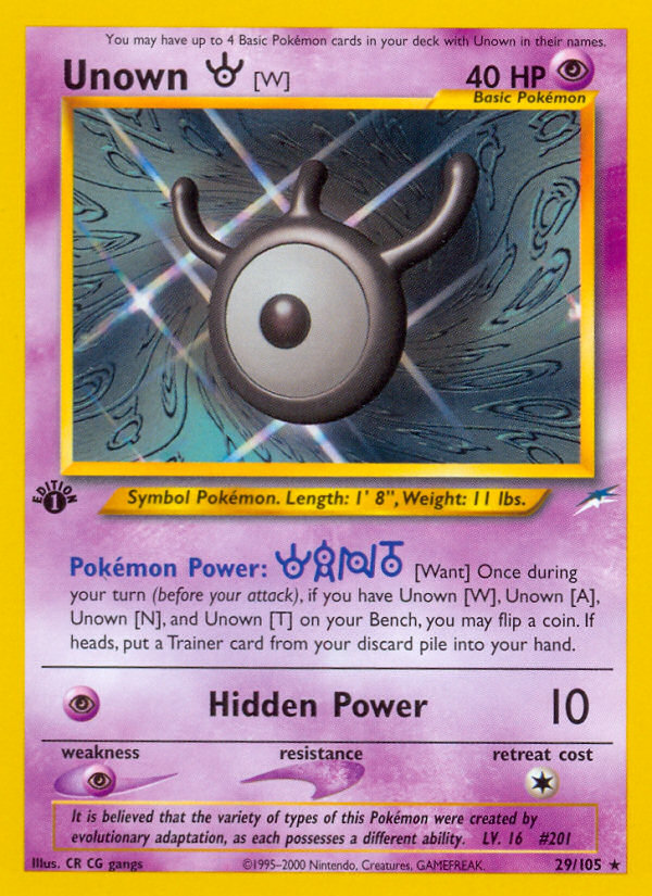 Unown [W] - 29/105 Neo Destiny Rare Unlimited Pokemon - NM
