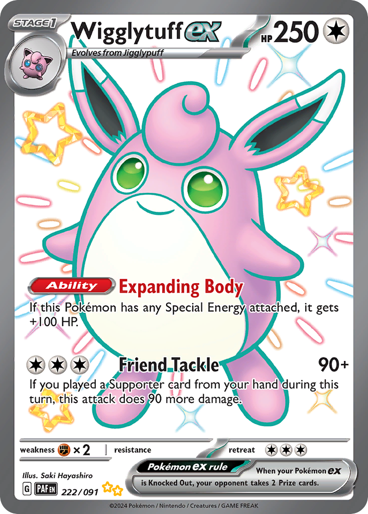 Wigglytuff ex - 222/091 Paldean Fates Shiny Ultra Rare Holo Pokemon - NM