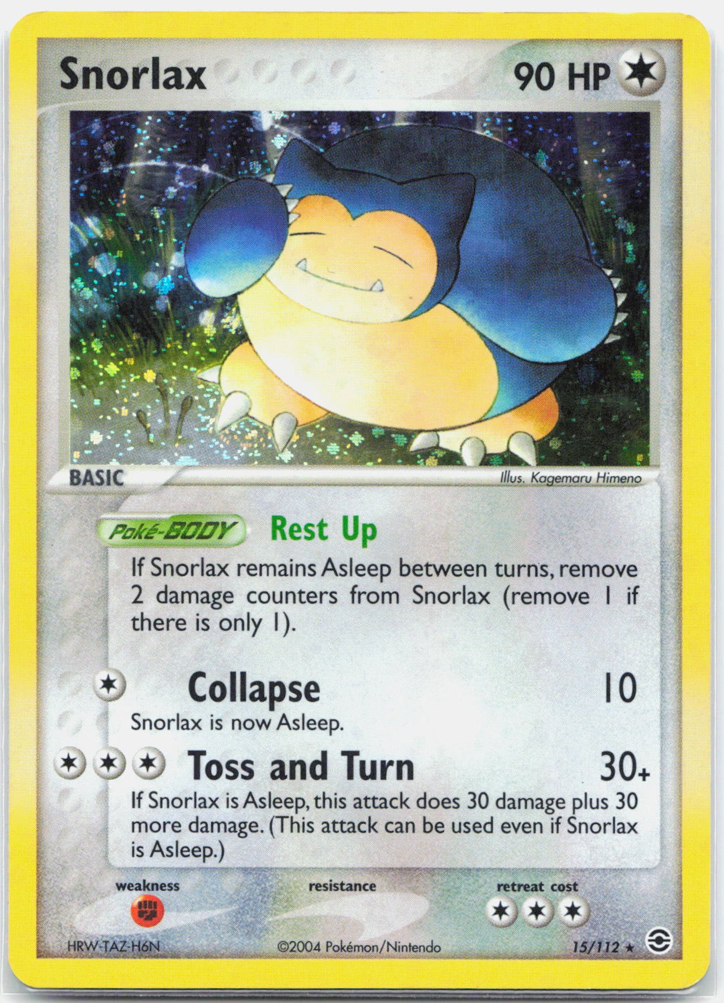 Snorlax - 15/112 Fire Red & Leaf Green Holo Rare SWIRL Pokemon - LP/MP