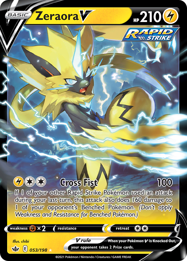 Zeraora V - 053/198 Chilling Reign V Rare Holo Pokemon - NM