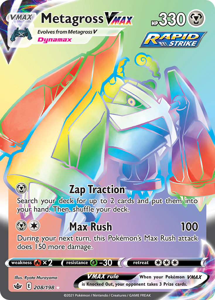 Metagross VMAX - 208/198 Chilling Reign Rainbow Rare Holo Pokemon - NM