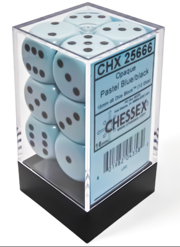 Chessex 16mm D6 Dice - Opaque Blue/Black (12 Count)