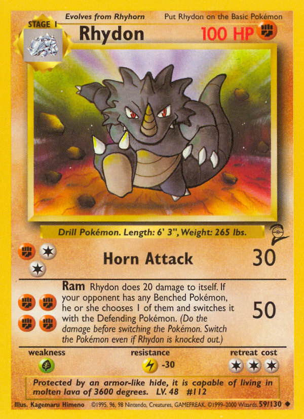 Rhydon - 59/130 Base Set 2 Uncommon Pokemon - NM