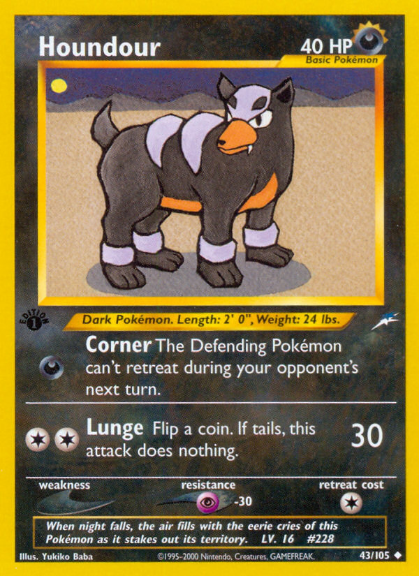 Houndour - 43/105 Neo Destiny Uncommon Unlimited Pokemon - NM