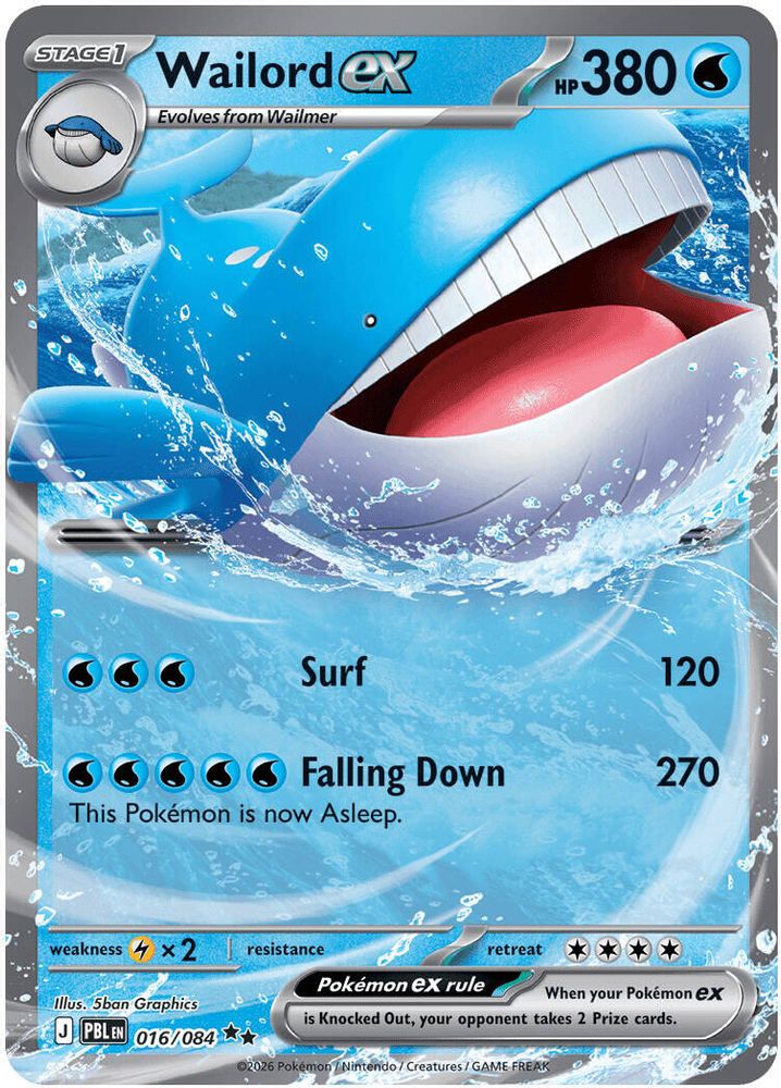 Wailord ex - 016/084 Pitch Black Double Rare Holo Pokemon - NM