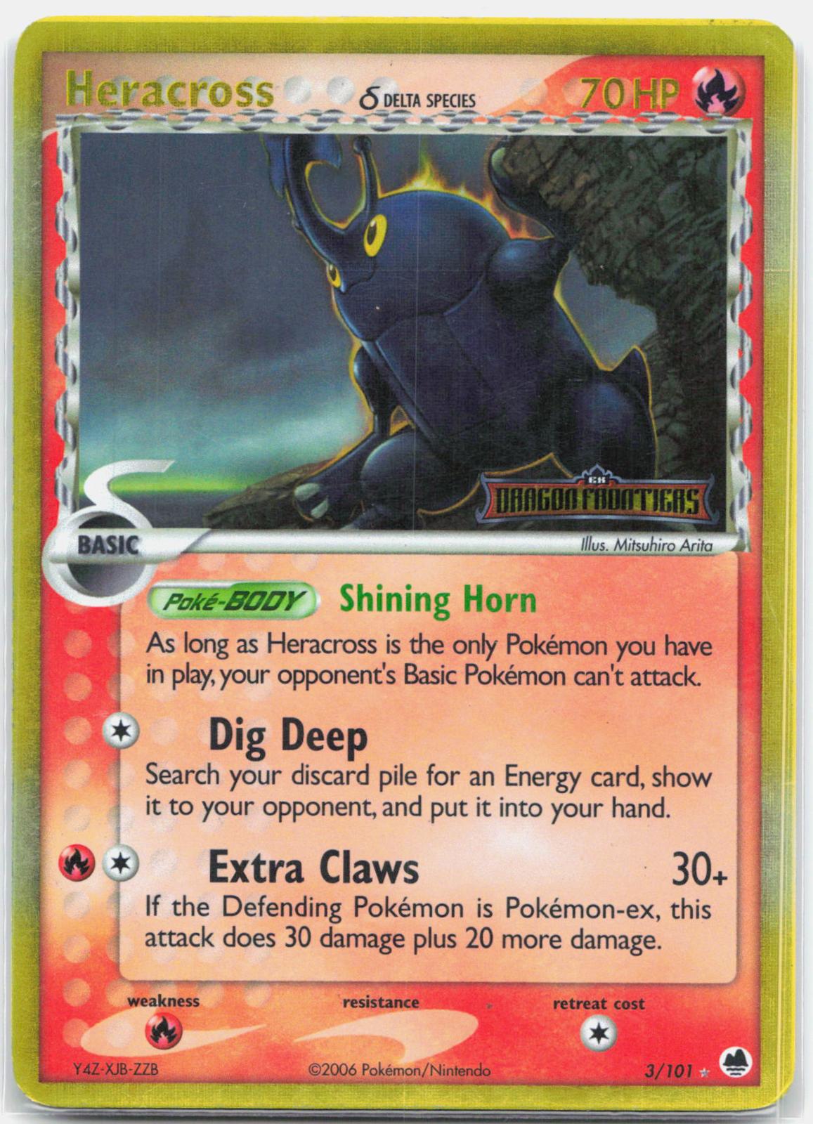 Heracross - 3/101 Dragon Frontiers Reverse Holo Rare Pokemon - MP