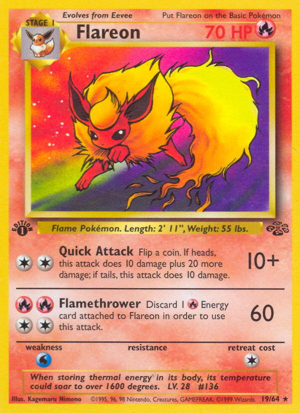Flareon - 19/64 Jungle Rare Unlimited Pokemon - NM