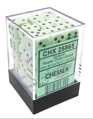 Chessex 12mm D6 Dice - Opaque Green/Black (36 Count)