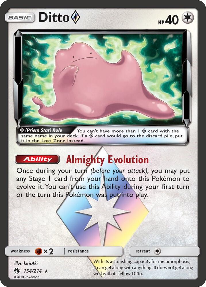 Ditto - 154/214 Lost Thunder Prism Star Holo Rare - NM/MINT