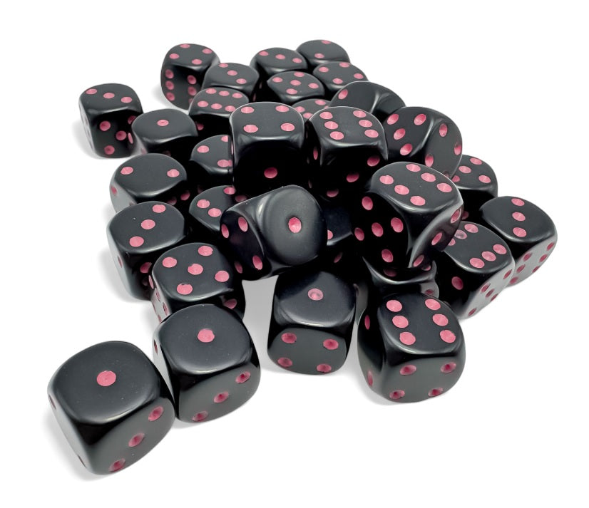 Chessex 12mm D6 Dice - Opaque Black/Pink (36 Count)