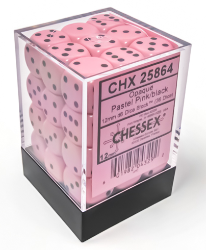 Chessex 12mm D6 Dice - Opaque Pink/Black (36 Count)