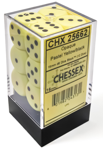 Chessex 16mm D6 Dice - Opaque Yellow/Black (12 Count)