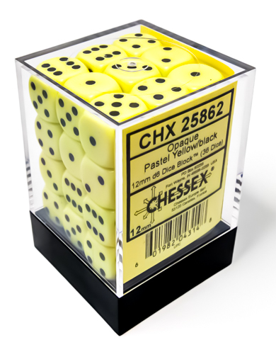 Chessex 12mm D6 Dice - Opaque Yellow/Black (36 Count)