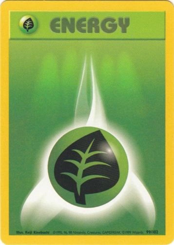 Grass Energy - 99/102 Base Set Unlimited Common Pokemon - NM