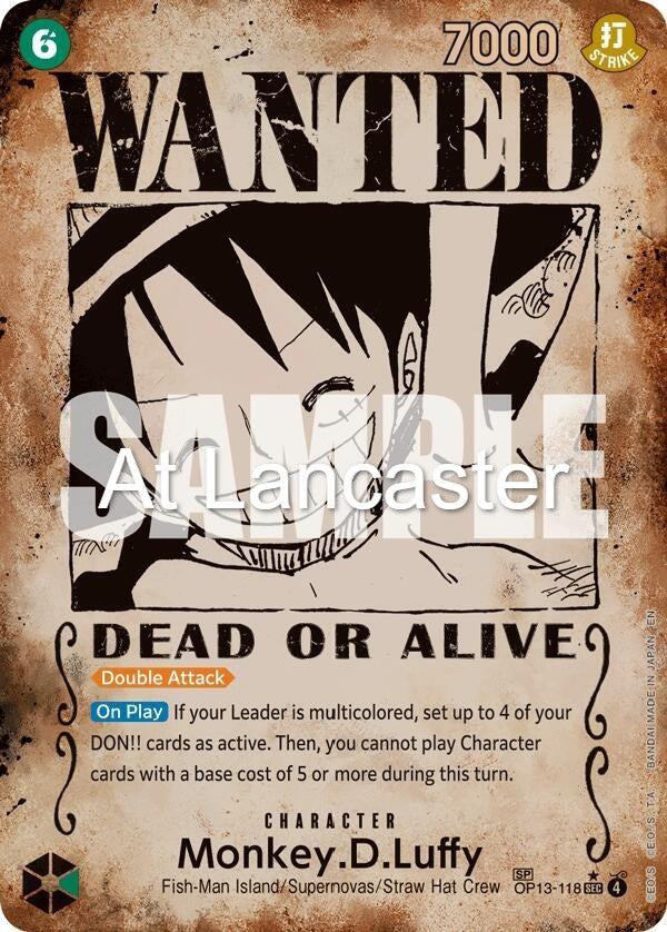 Monkey.D.Luffy (118) (Wanted Poster) - OP13-118 Carrying On His Will Secret Rare One Piece - NM (Lanc)