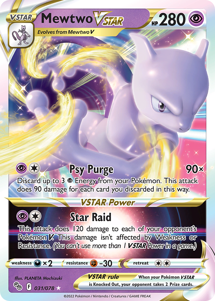 Mewtwo VSTAR - 031/078 Pokemon GO VSTAR Rare Holo Pokemon - NM