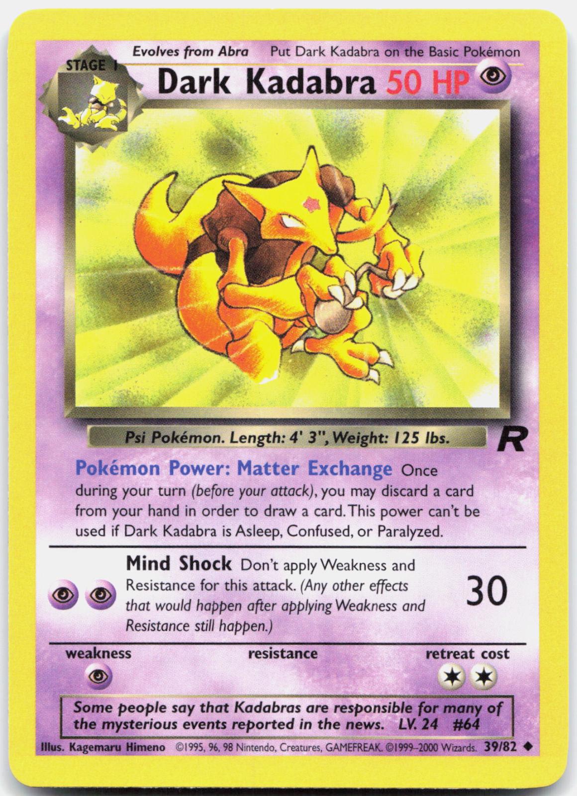 Dark Kadabra - 39/82 Team Rocket Uncommon Unlimited Pokemon - NM