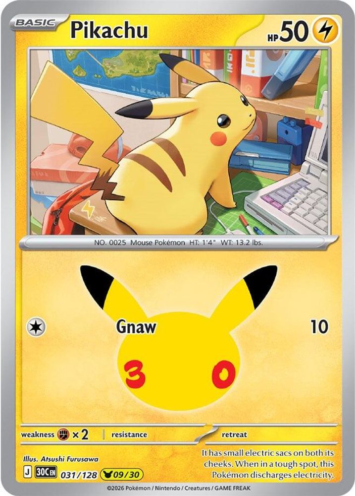 Pikachu - 031/128 ME: 30th Celebration Pikachu Rare Holo Pokemon - NM