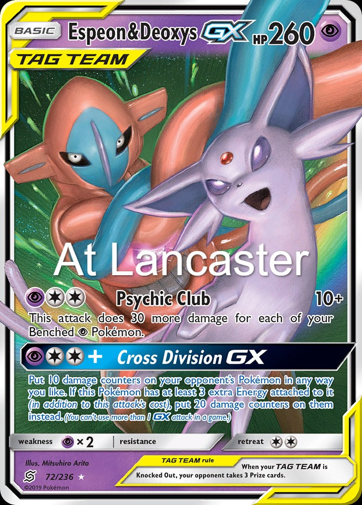 Espeon & Deoxys GX - 72/236 Unified Minds GX Rare Pokemon - NM/LP (Lanc)