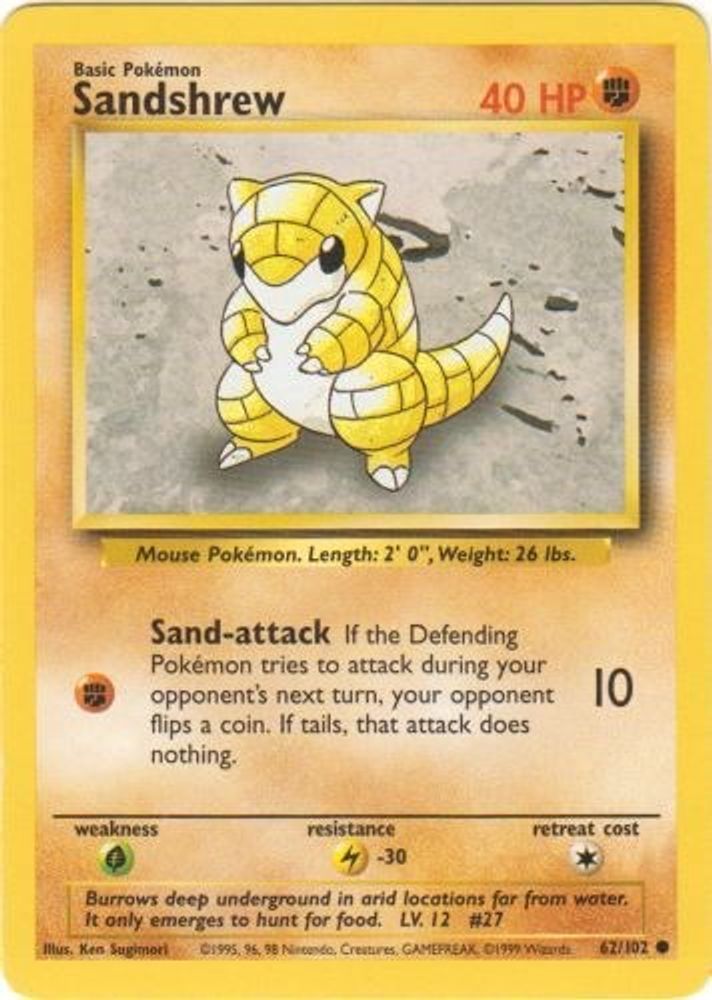 Sandshrew - 62/102 Base Set Unlimited Common Pokemon - NM