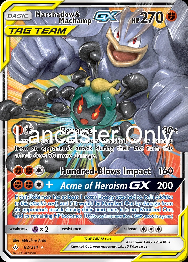 Marshadow & Machamp GX - 82/214 Unbroken Bonds Holo GX Rare Pokemon - NM/LP (Lanc)