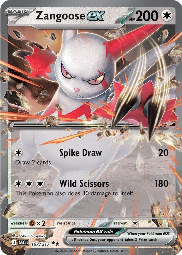 Zangoose ex - 167/217 Ascended Heroes Double Rare Holo Pokemon - NM