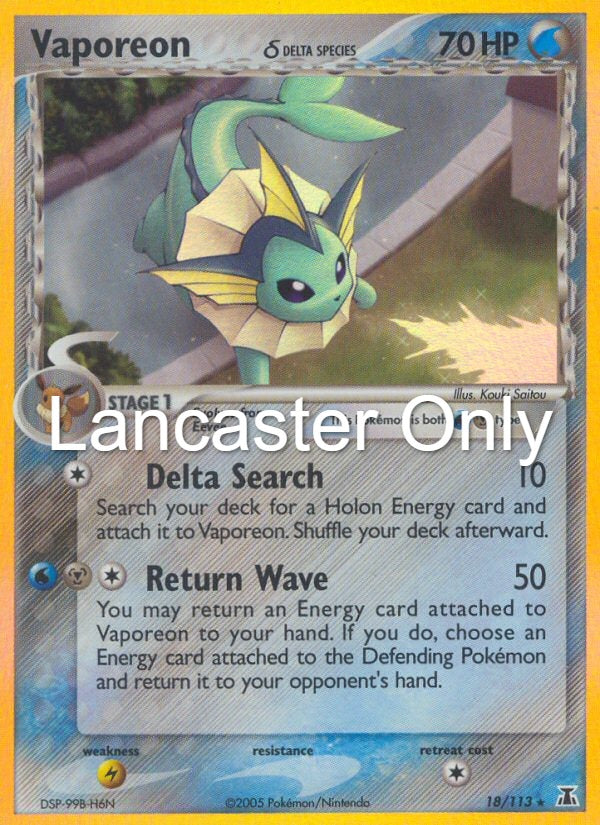 Vaporeon - 18/113 Delta Species Reverse Holo Rare Pokemon - LP (Lanc)
