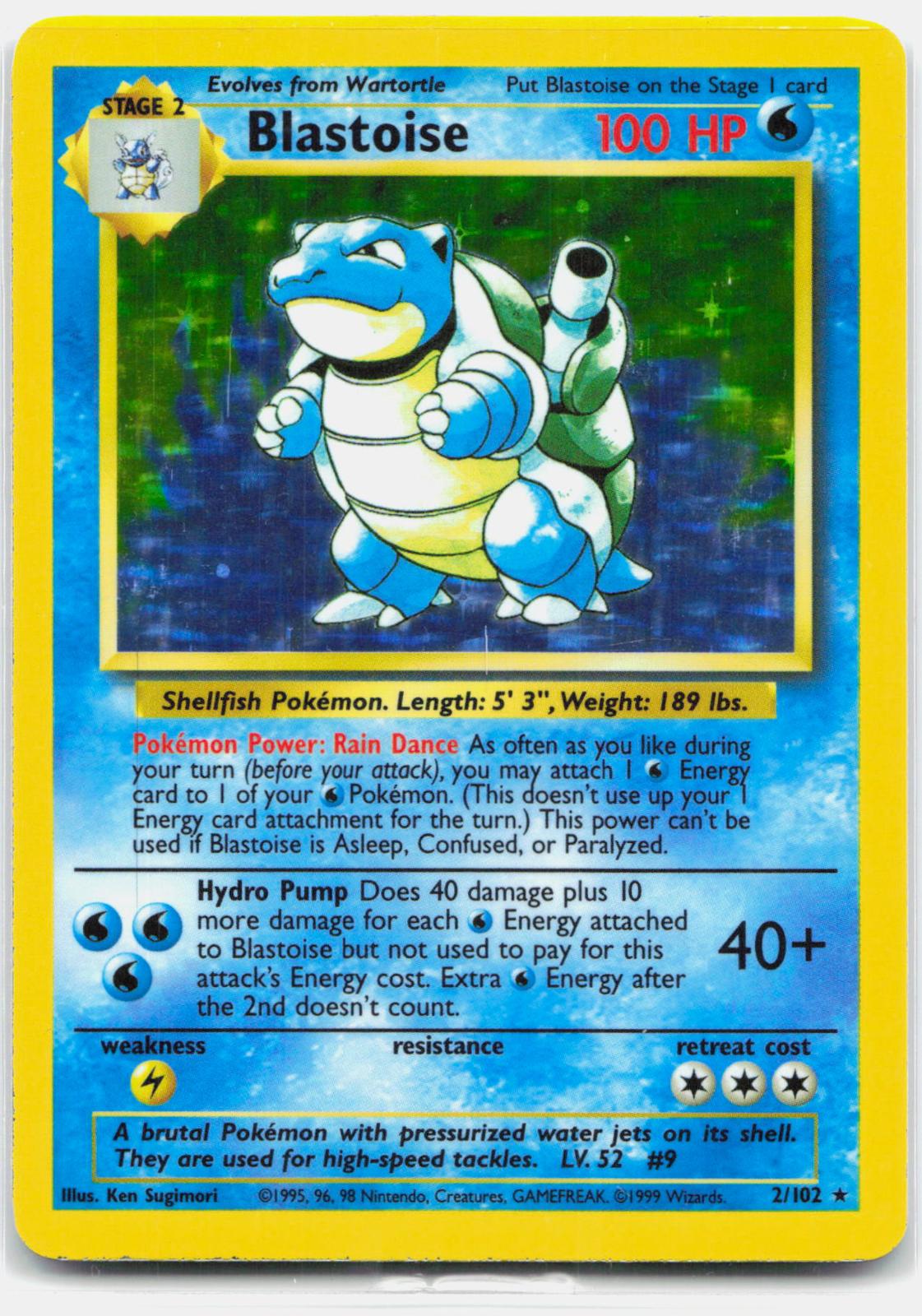 Blastoise - 2/102 Base Set Unlimited Holo Rare Pokemon - LP