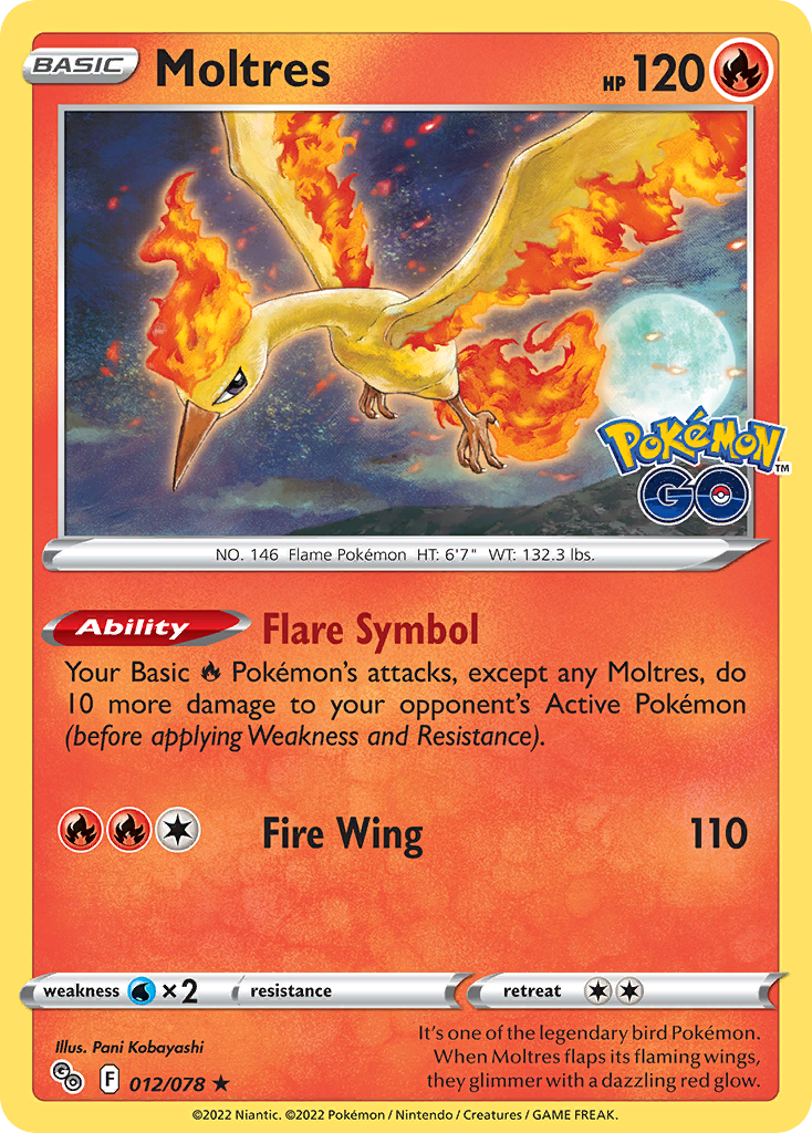 Moltres - 012/078 Pokemon GO Holo Rare Pokemon - NM