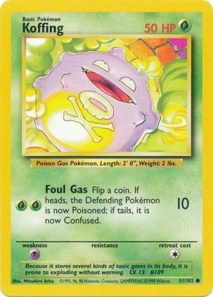 Koffing - 51/102 Base Set Unlimited Common Pokemon - NM