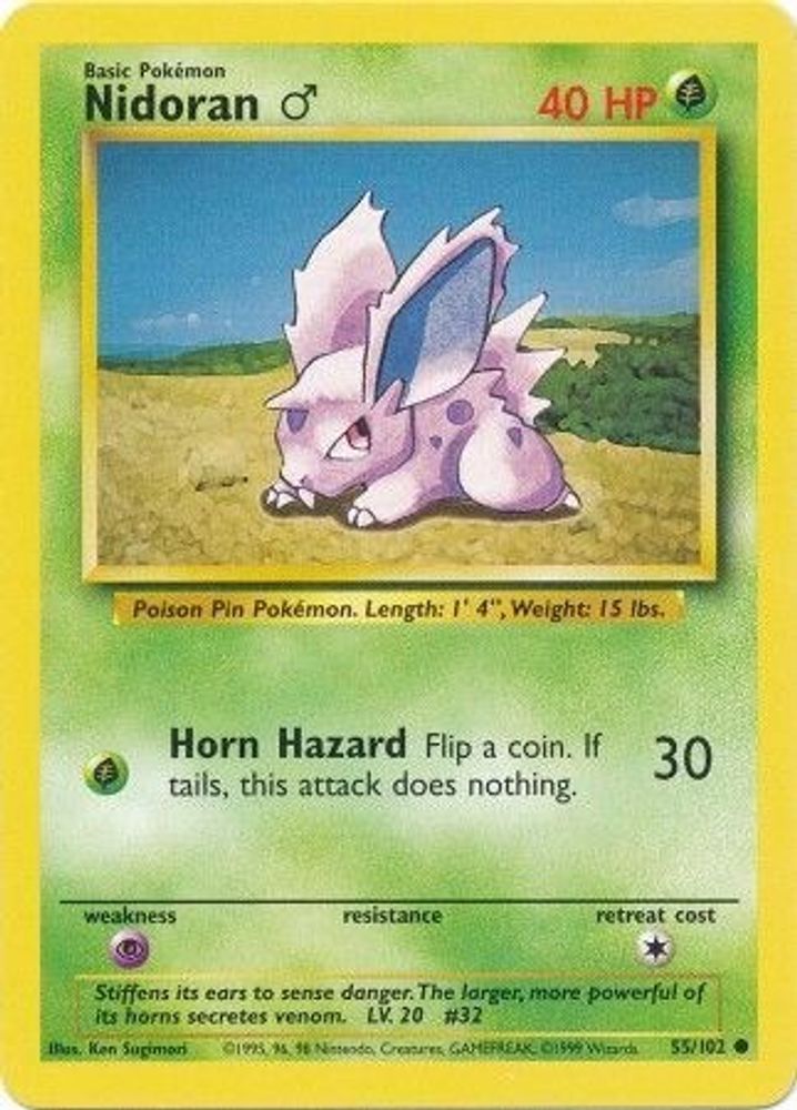 Nidoran M - 55/102 Base Set Unlimited Common Pokemon - NM