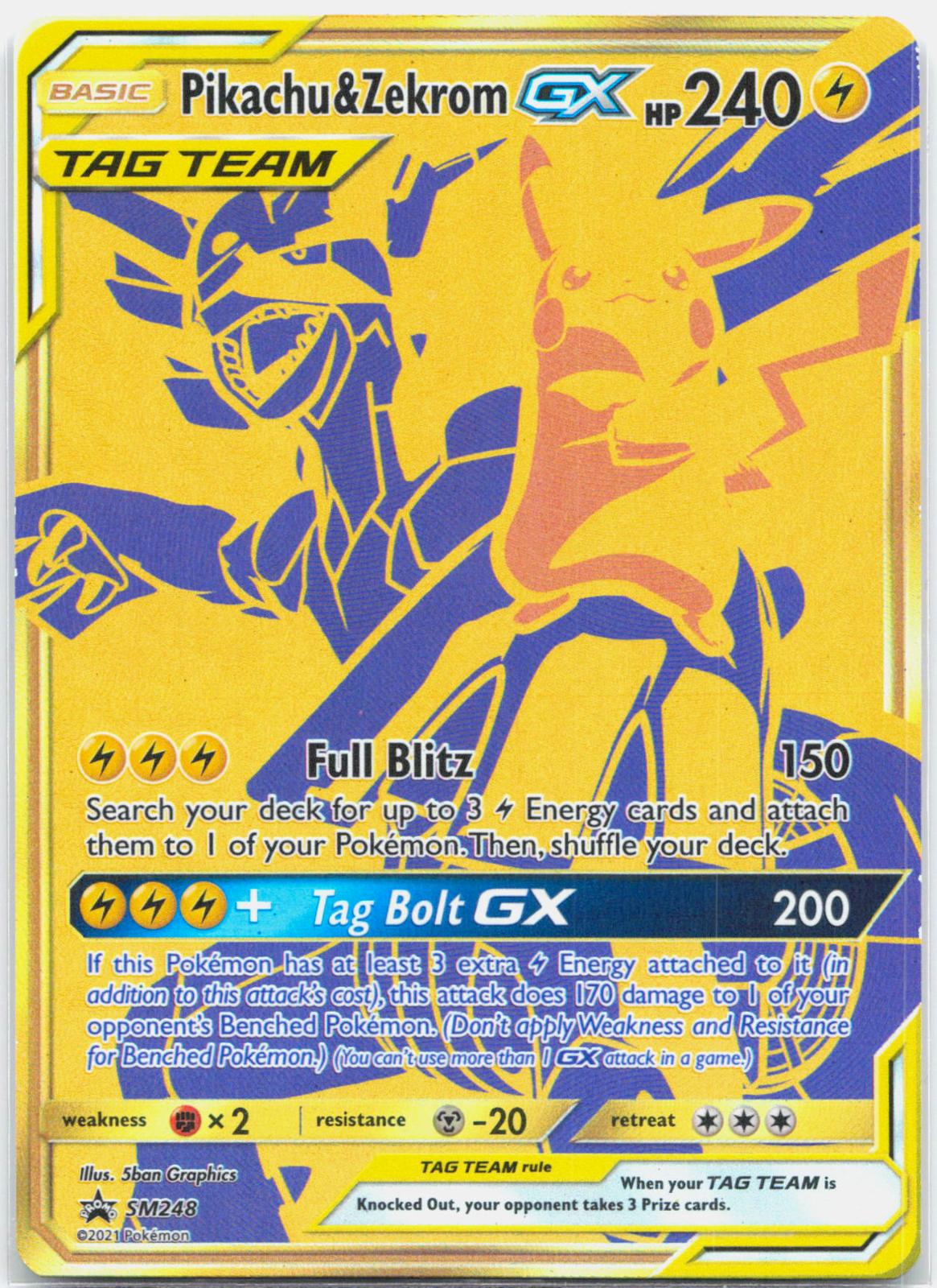 Pikachu & Zekrom GX - SM248 Black Star Promo Gold Pokemon - NM/LP