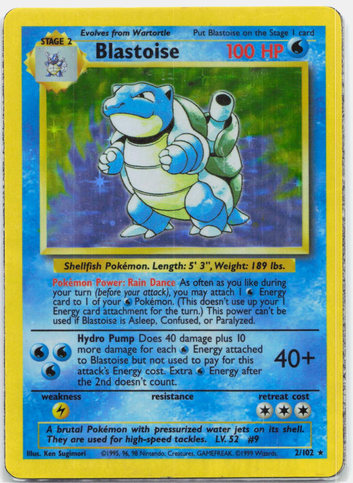 Blastoise - 2/102 Base Set Unlimited Holo Rare Pokemon - MP/HP