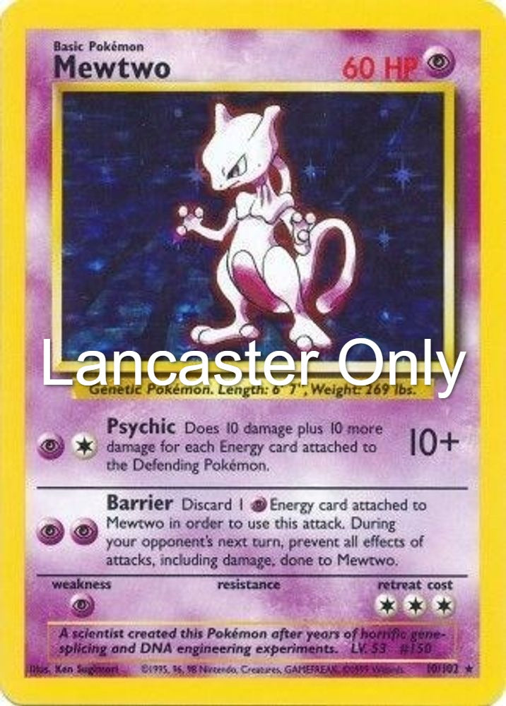 Mewtwo - 10/102 Base Set Unlimited Holo Rare Pokemon - MP/HP (Lanc)