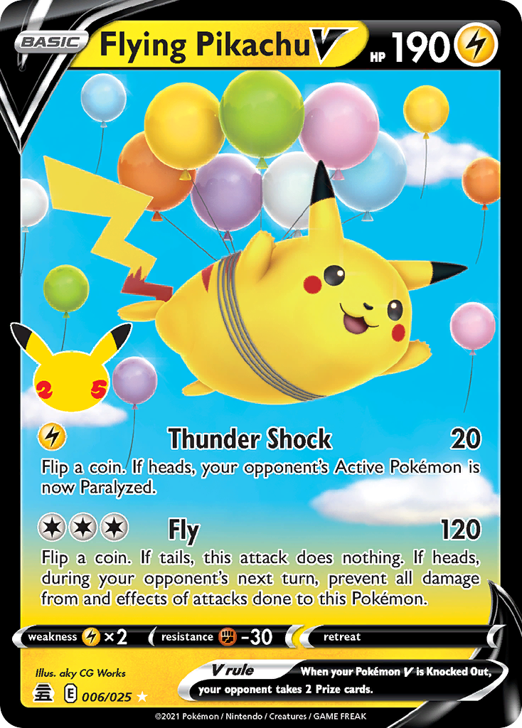 Flying Pikachu V - 006/025 Celebrations Holo V Rare Pokemon - NM
