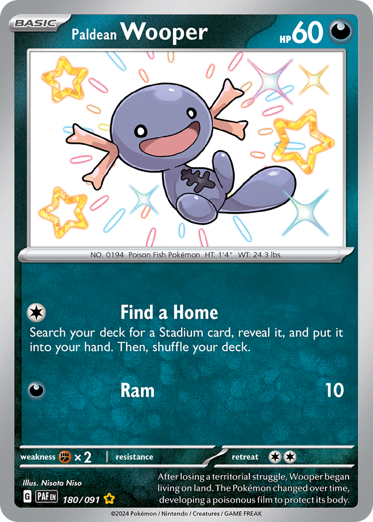 Paldean Wooper - 180/091 Paldean Fates Shiny Rare Holo Pokemon - NM