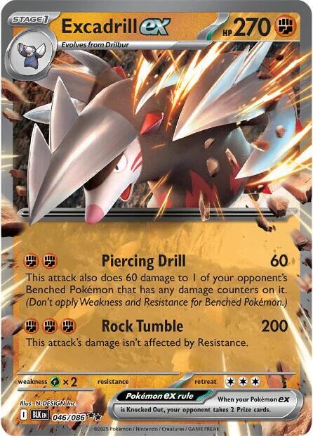 Excadrill ex - 046/086 Black Bolt Double Rare Pokemon - NM/MINT