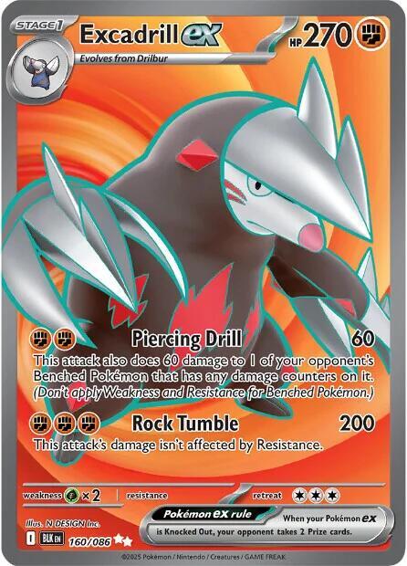 Excadrill ex - 160/086 Black Bolt Double Rare Full Art Pokemon - NM/MINT