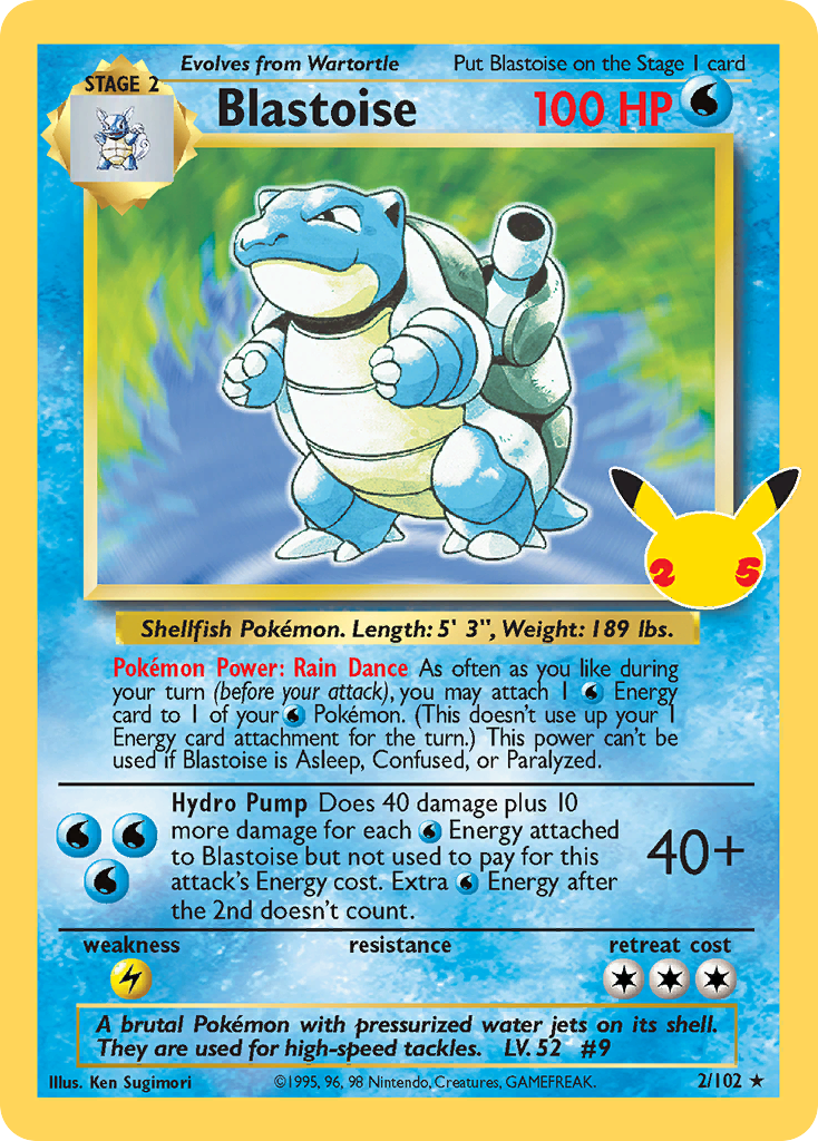 Blastoise - 2/102 Celebrations: Classic Collection Holo Pokemon - NM