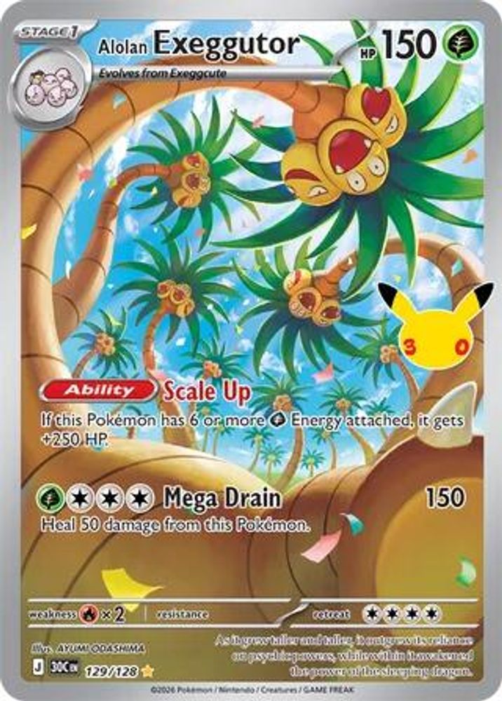 Alolan Exeggutor - 129/128 ME: 30th Celebration Illustration Rare Holo Pokemon - NM