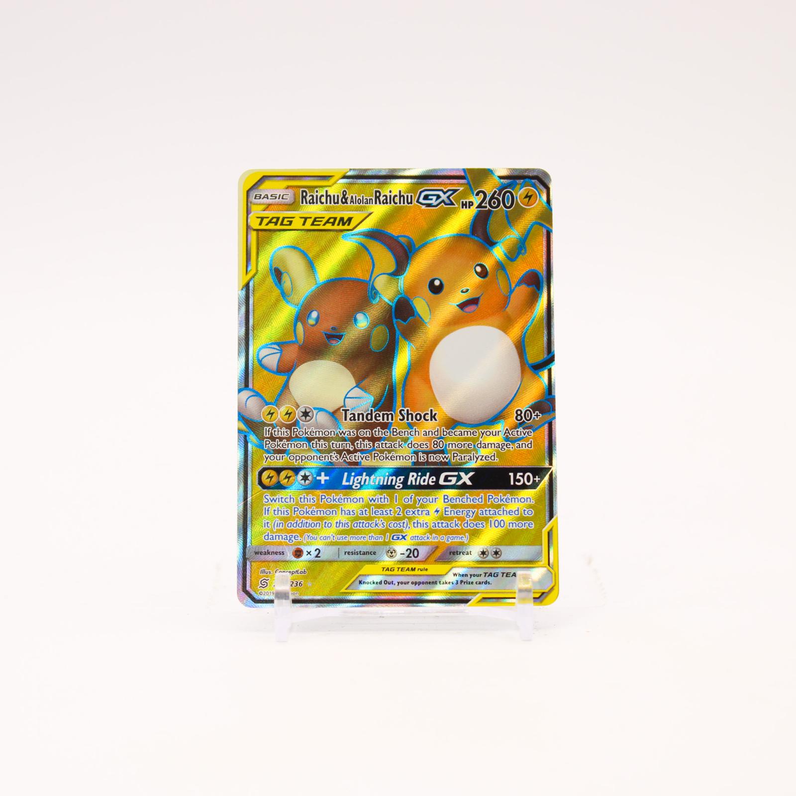 Raichu & Alolan Raichu GX - 220/236 Unified Minds Holo Full Art Pokemon - NM